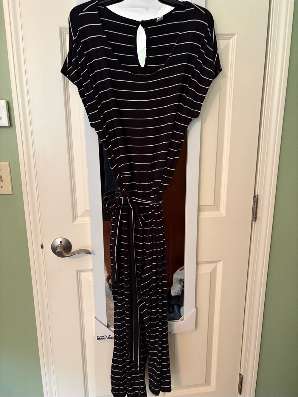 Old Navy Black and White Striped Tie-Waist Jumpsuit